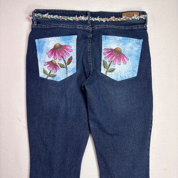 Levi's Signature Jeans Hand Painted Pink Daisy Flower Braided Belt Women's 14S - Picture 6 of 13